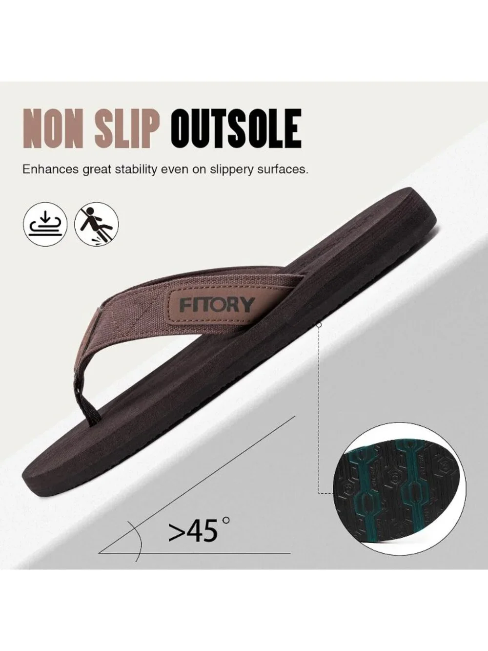 Men's Brown Flat Thongs Solid Comfort Split Toe Rubber Flip Flop Slipper Shoes